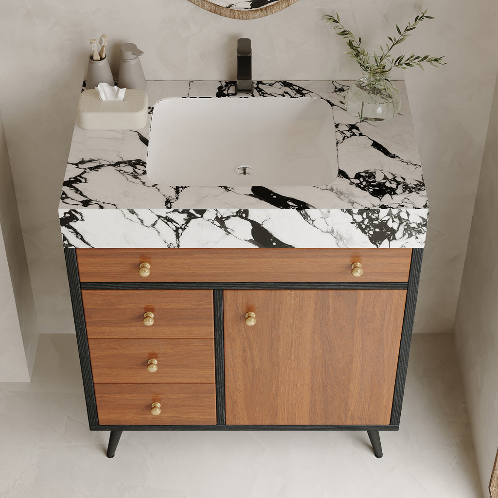 Modern Free-Standing Bathroom Vanity with Ceramic Sink & Sintered Stone Top