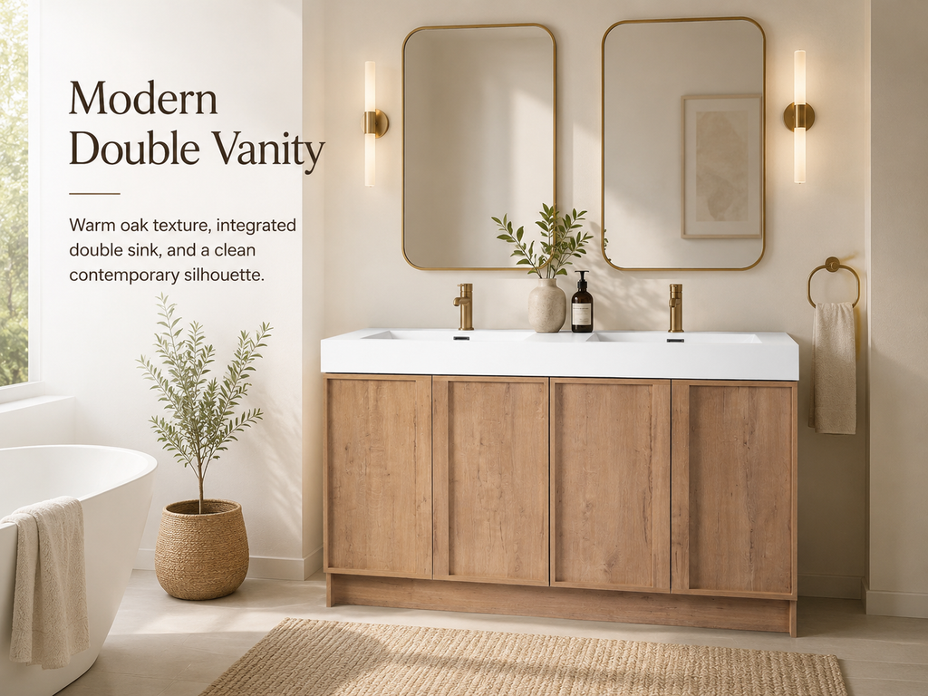 60" Freestanding Bathroom Vanity With Dual Resin Sink