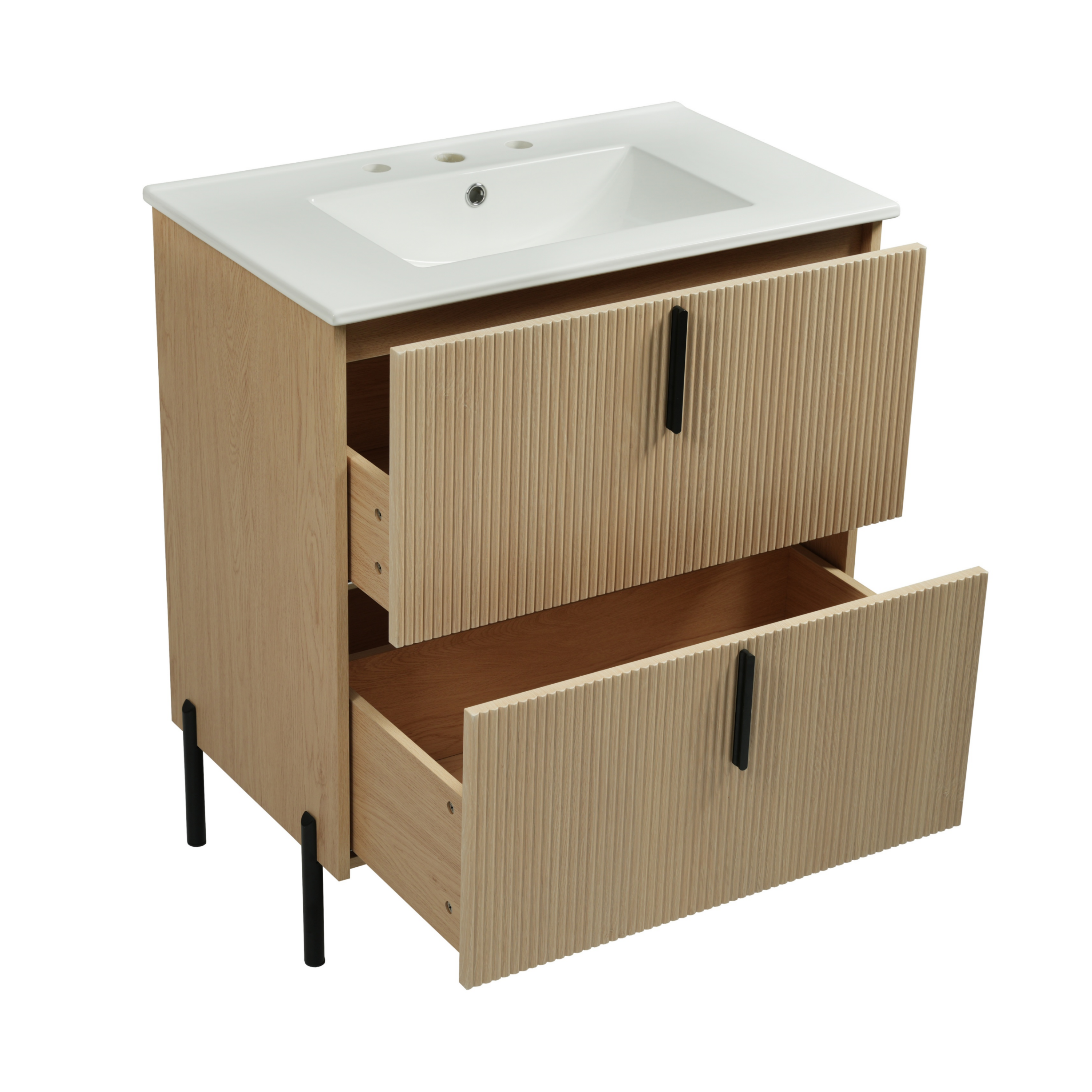 30" Bathroom Vanity with Ceramic Sink and Full-Extension Drawers
