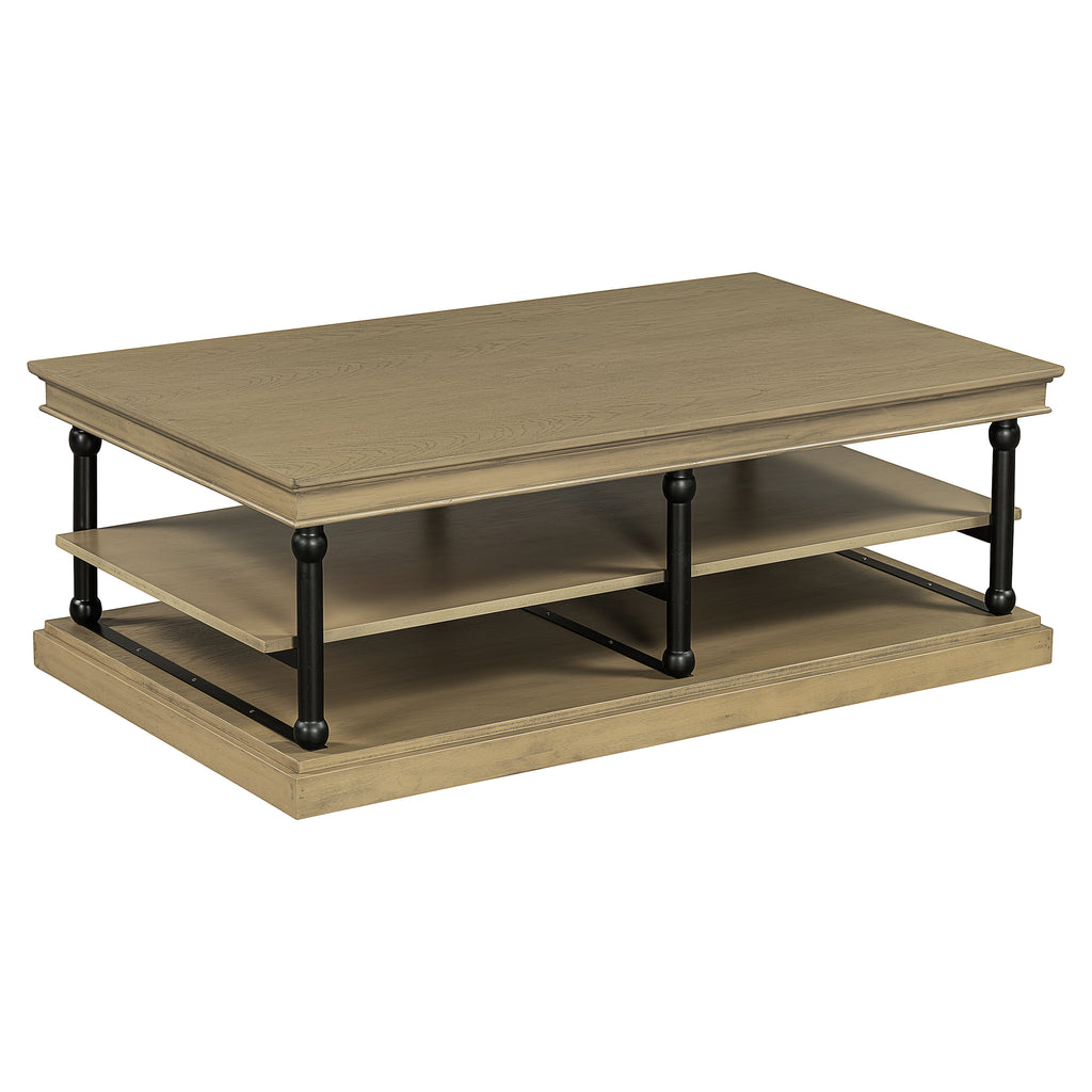 55.1" Wood Coffee Table with Open Shelves