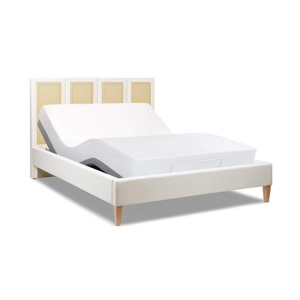Toscana Queen Upholstered Cane Back Platform Bed, Antique