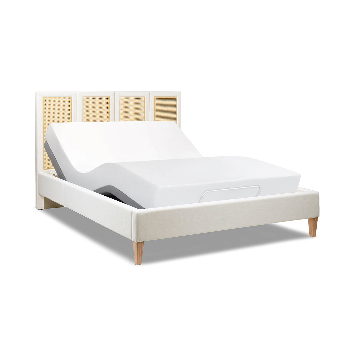 Toscana Queen Upholstered Cane Back Platform Bed, Antique