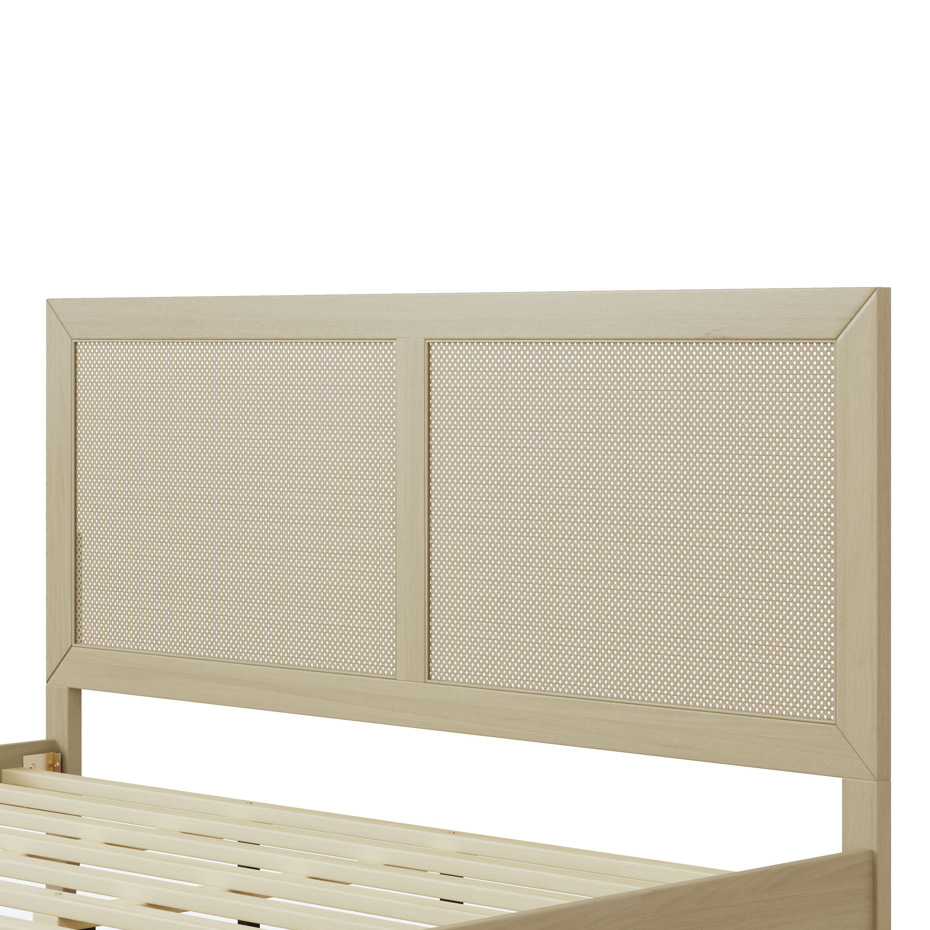 Solid Wood Platform California King Bed With Rattan