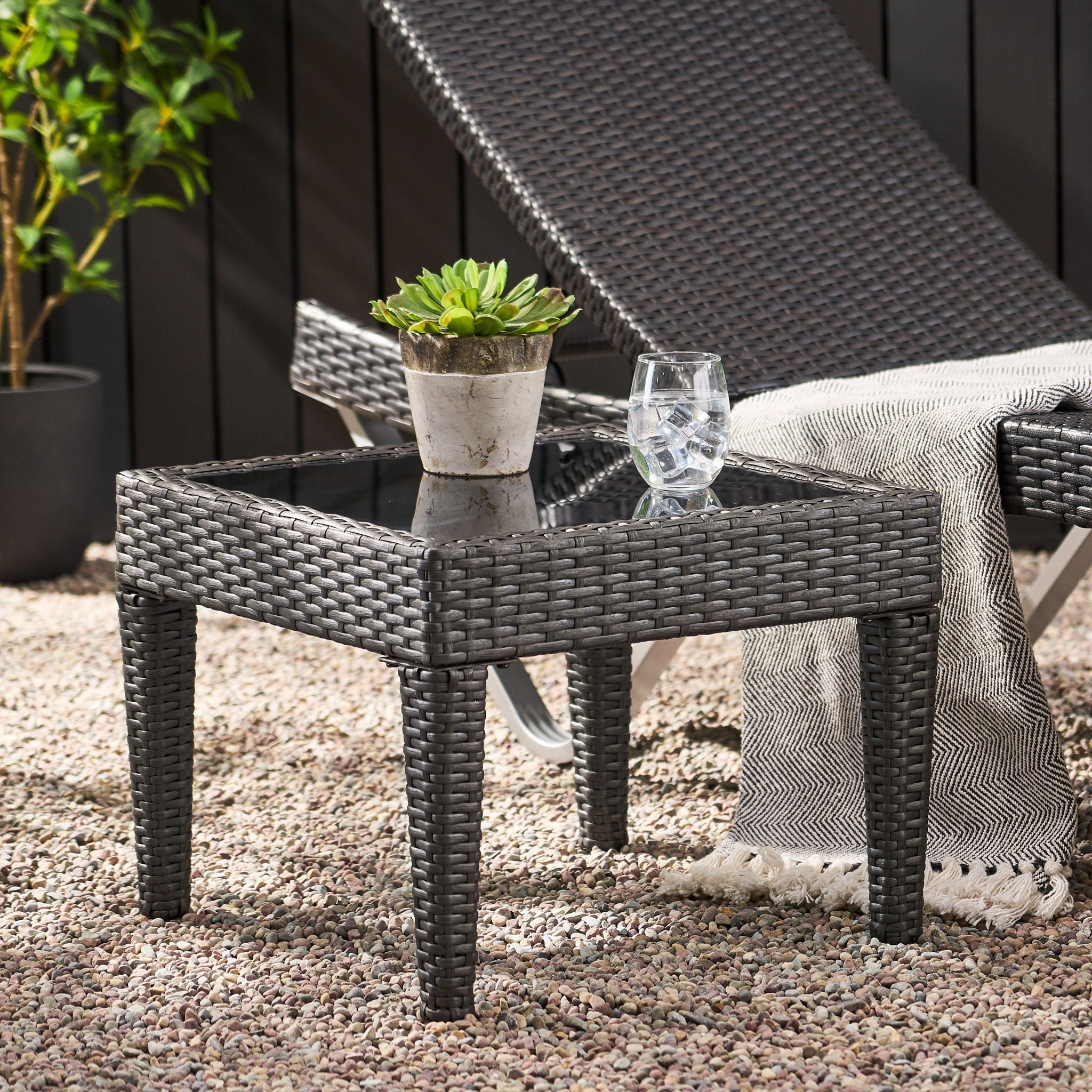 Outdoor Antibes Wicker Side Table - Gray