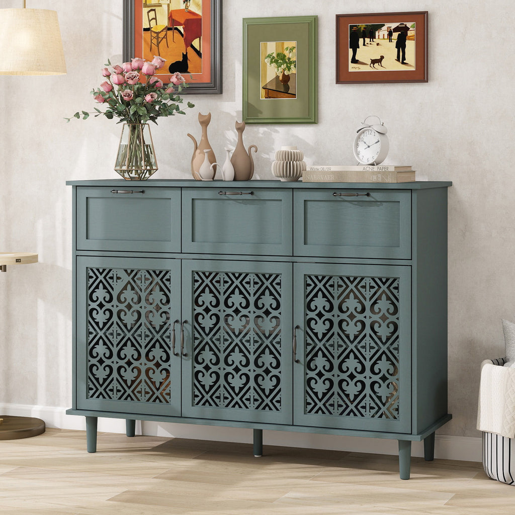3 Door 3 Drawer Cabinet, Dark Green, 47-Inch Wide