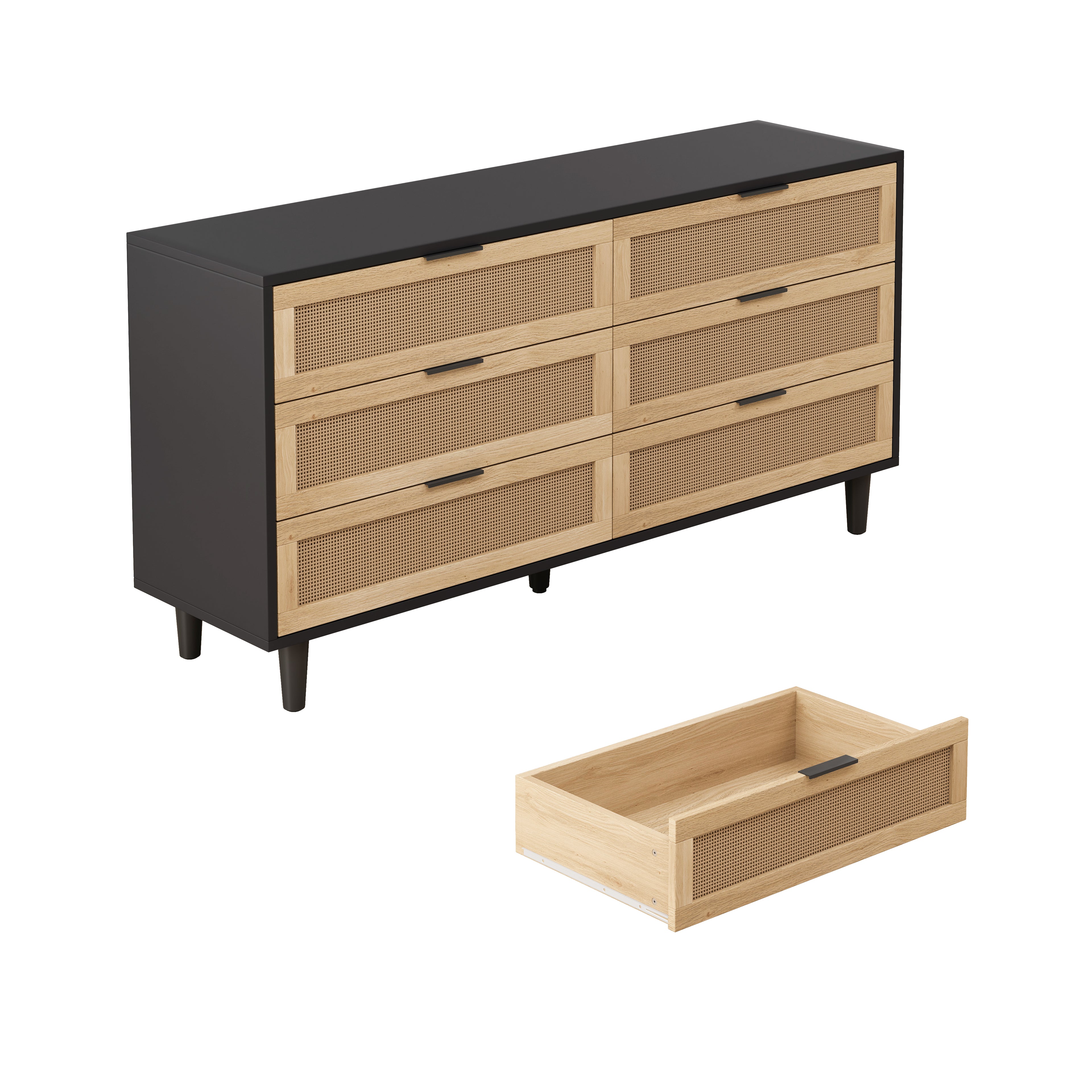 59 Inch 6-Drawer Rattan Storage Cabinet