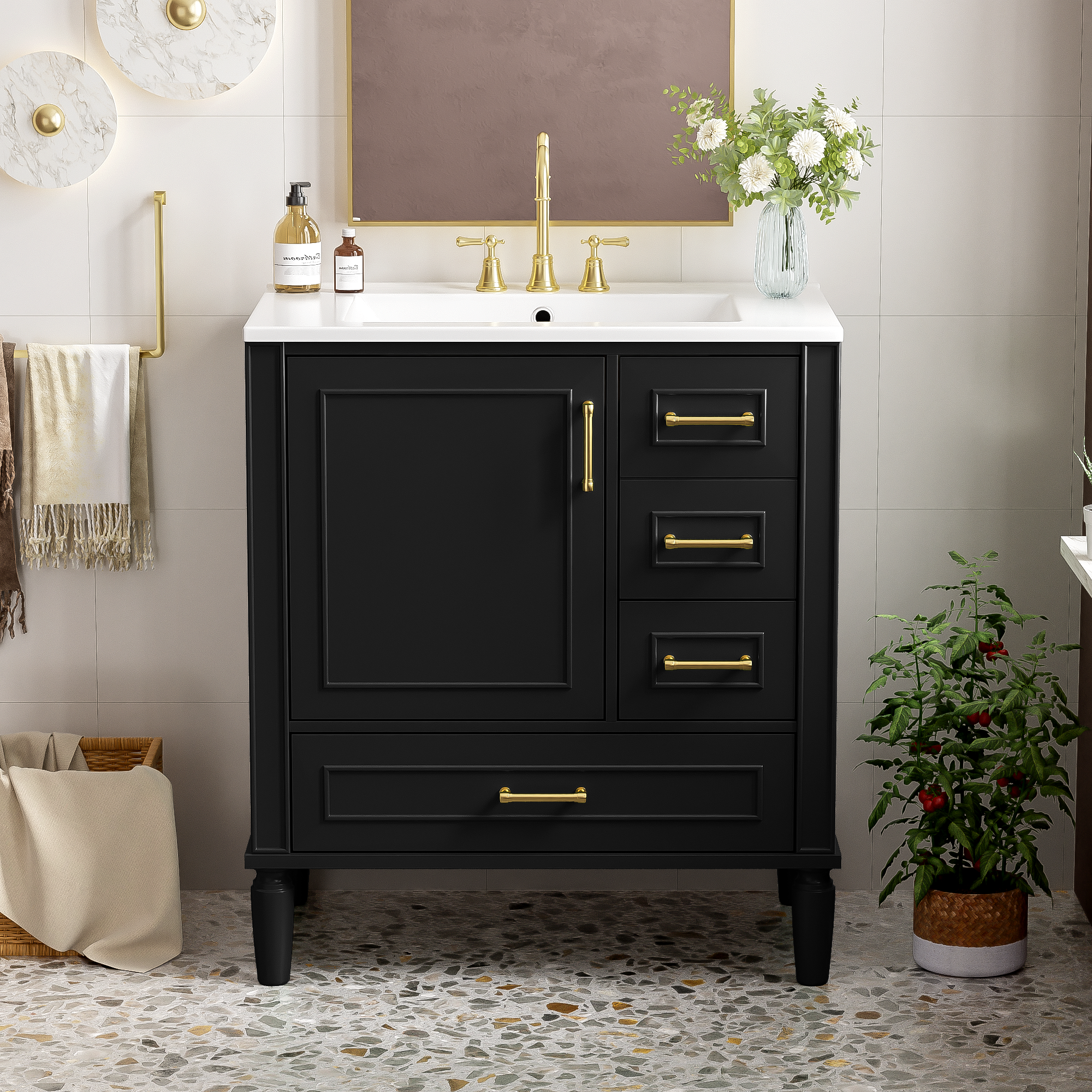 Traditional 30" Black Bathroom Vanity Set