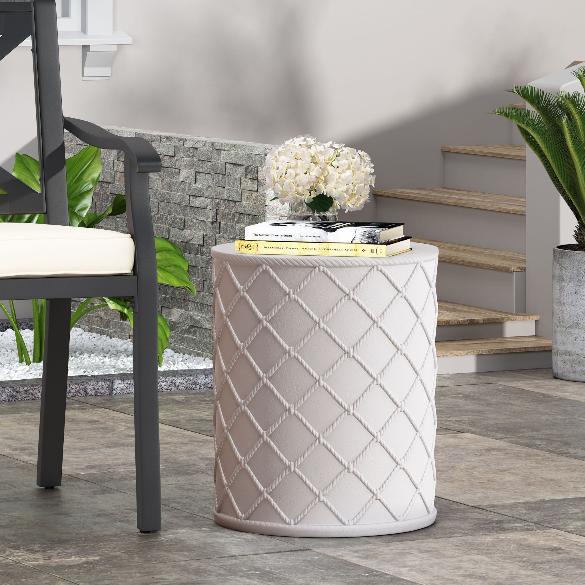 Outdoor End Table, Antique White