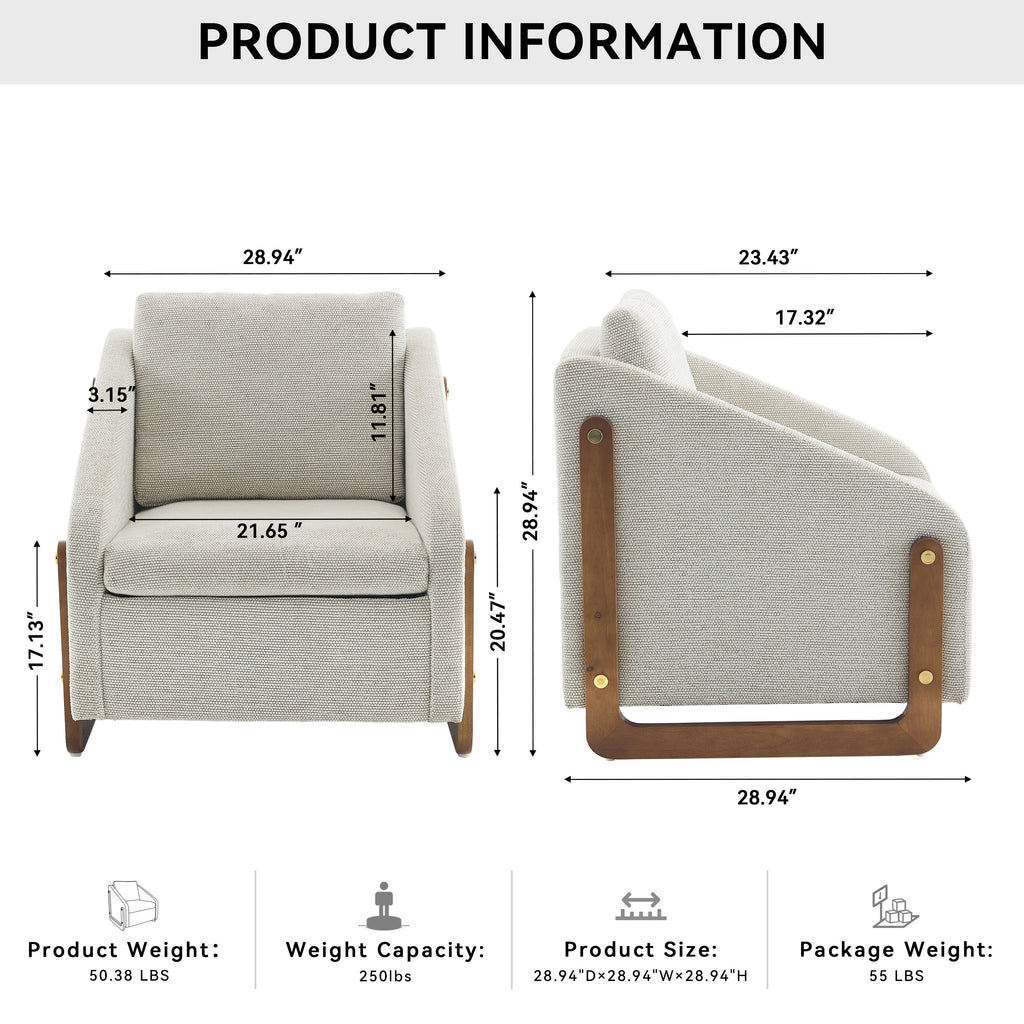 Chenille Fabric Modern Upholstered Armchair with Wooden Side Frame