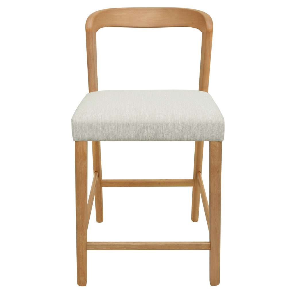 Solid Rubber Wood Counter Stools (Natural Oak + Beige) - Set of 2