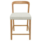 Solid Rubber Wood Counter Stools (Natural Oak + Beige) - Set of 2