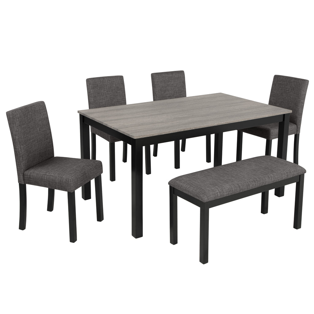 6-Piece Dining Table Set with Bench and Chairs