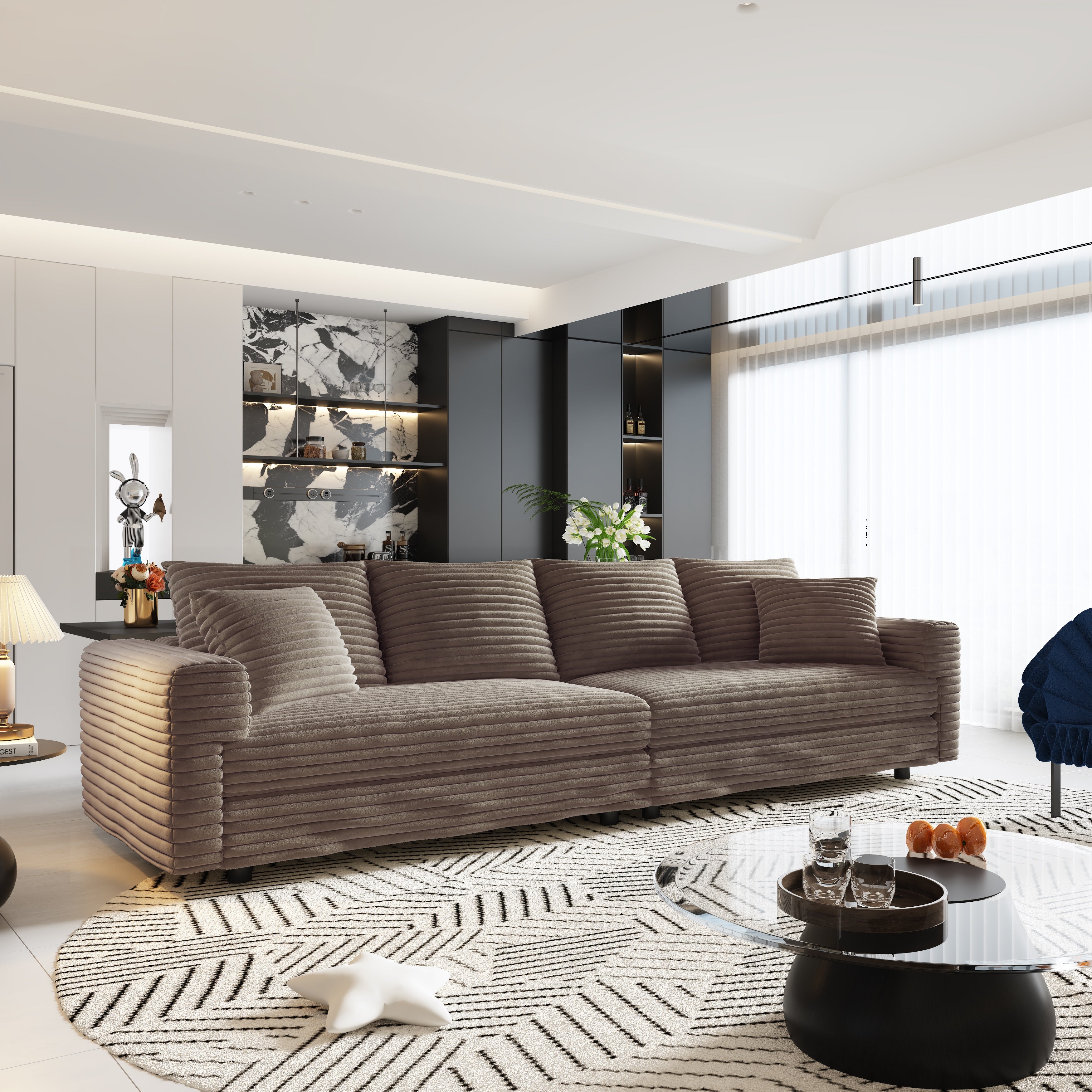 102.4" Plush Corduroy 4-Seat Sofa