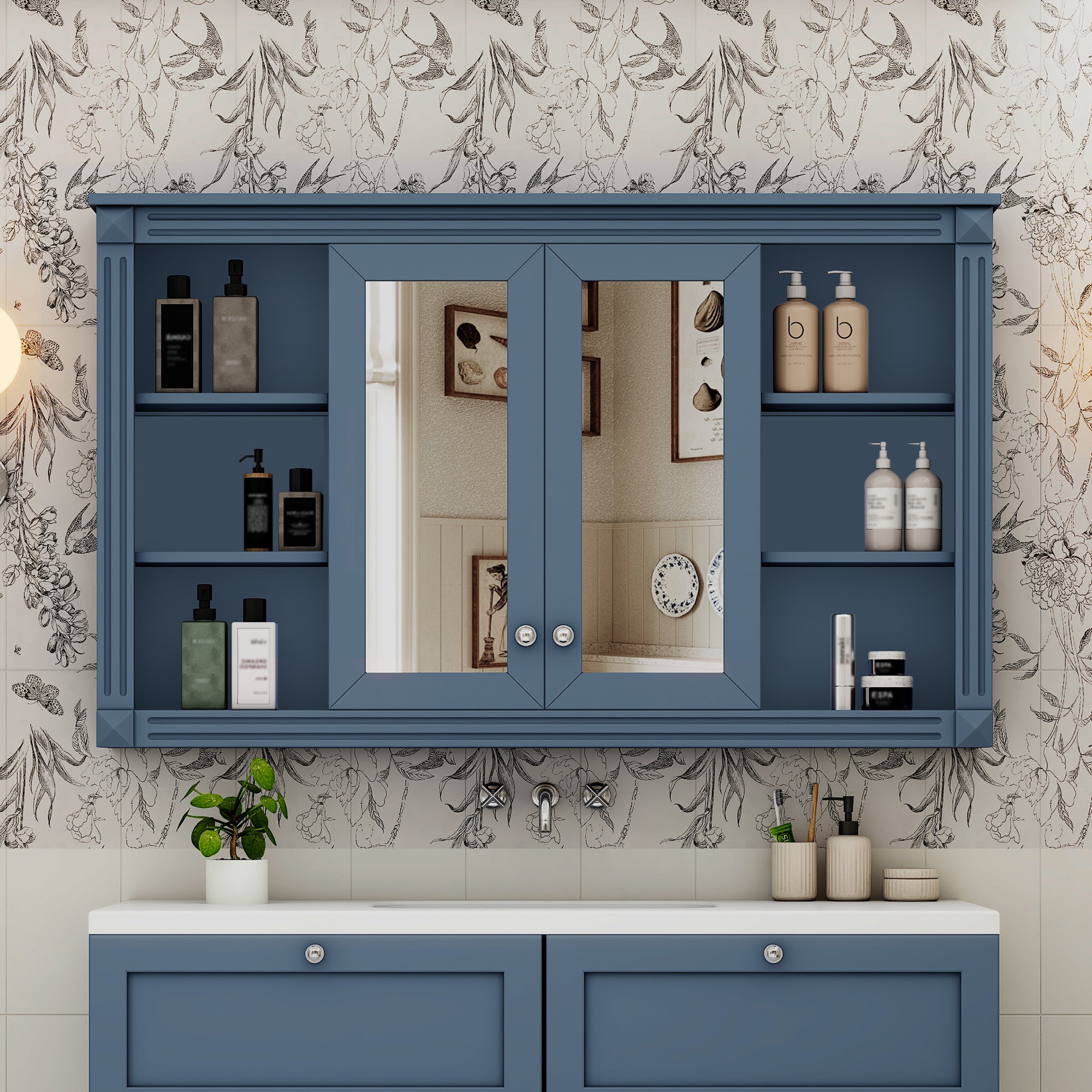47 Inch Bathroom Mirror Cabinet with Storage