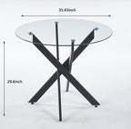 Black Dining Table with Cross Metal Leg and Tempered Glass