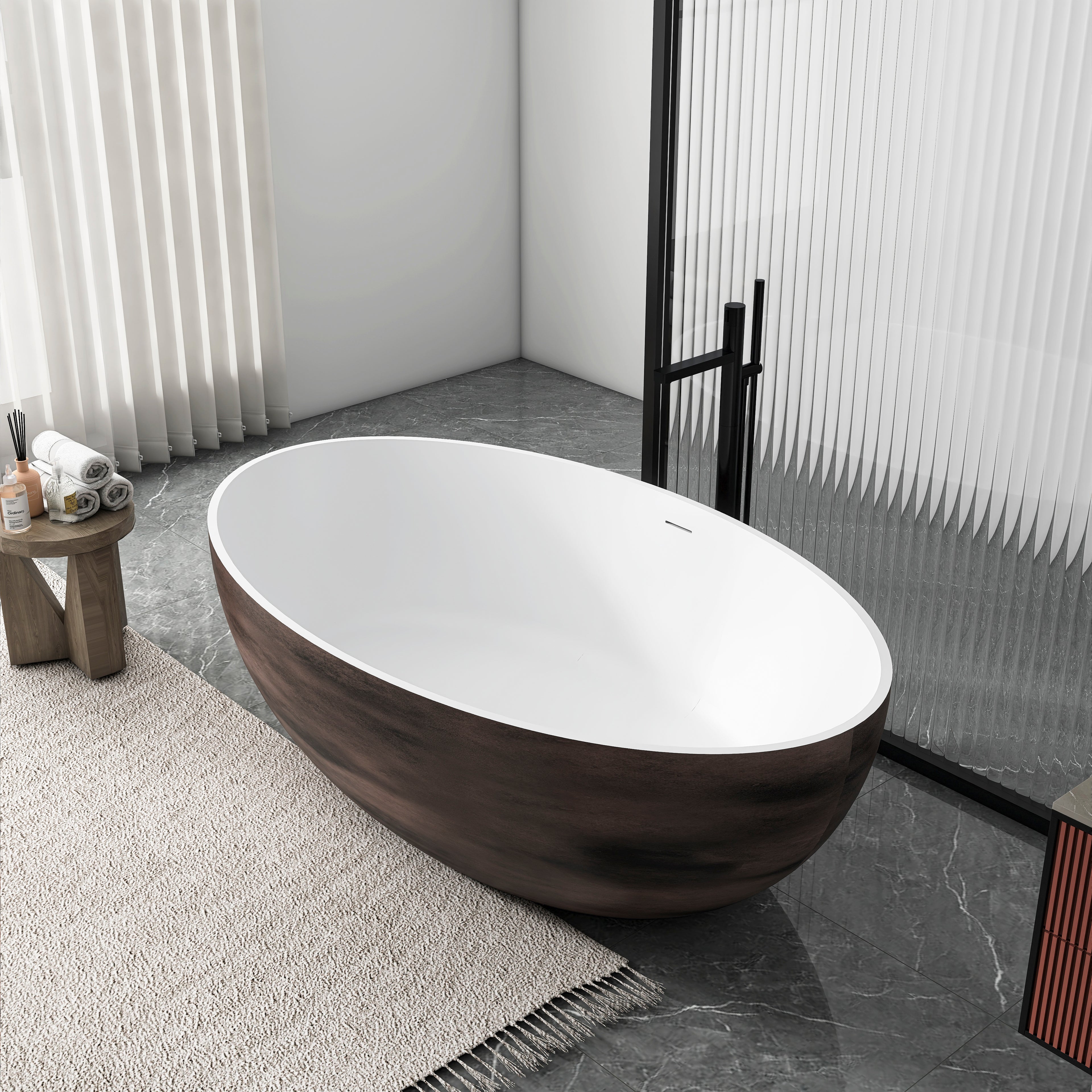 67 Inch Freestanding Solid Surface Soaking Bathtub