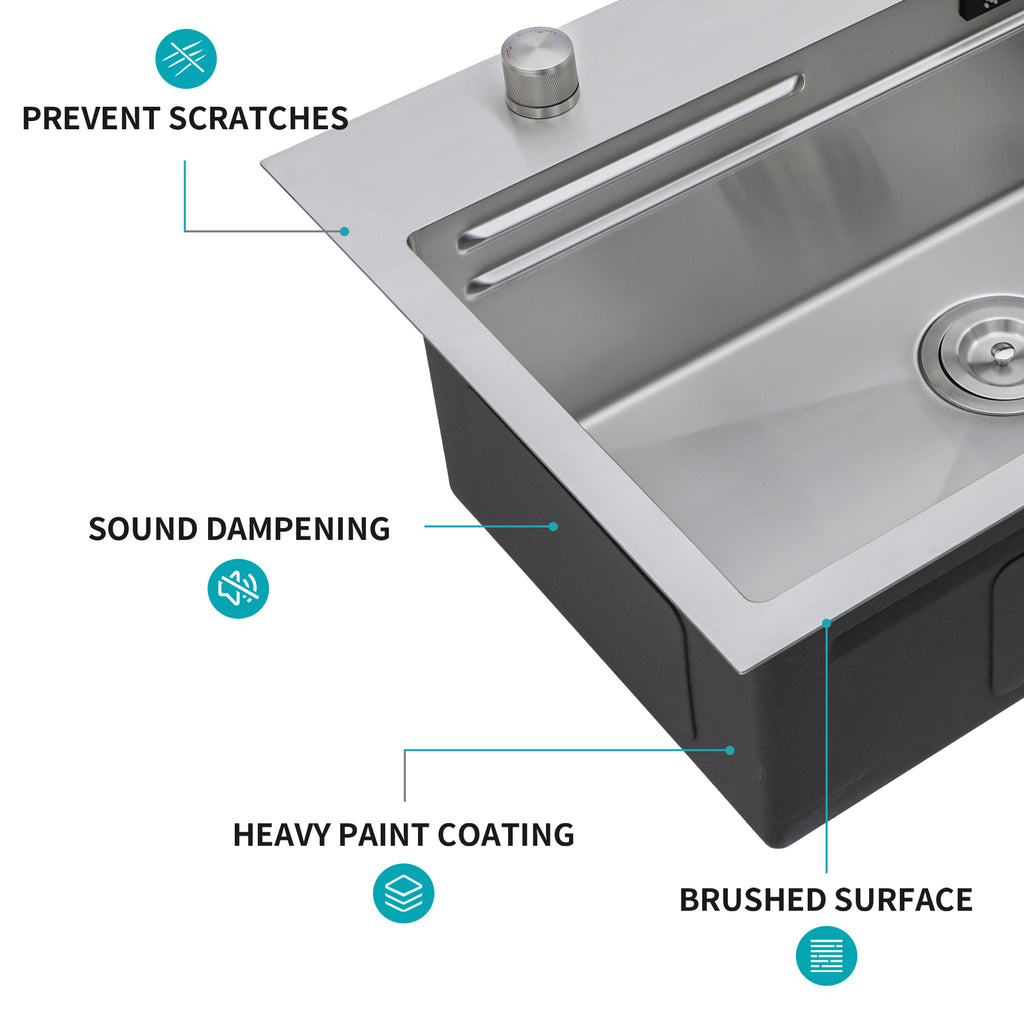 31.5" Drop In Waterfall Kitchen Sink