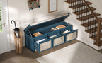 TREXM 48" Entryway Shoe Bench, Retro Style with Rattan Drawers