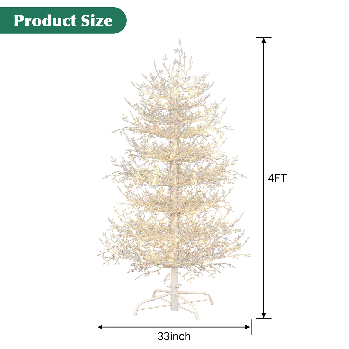 4ft Pre-lit Aspen Fir Artificial Christmas Tree, White, 280 Branch Tips, 230 Warm LED Lights