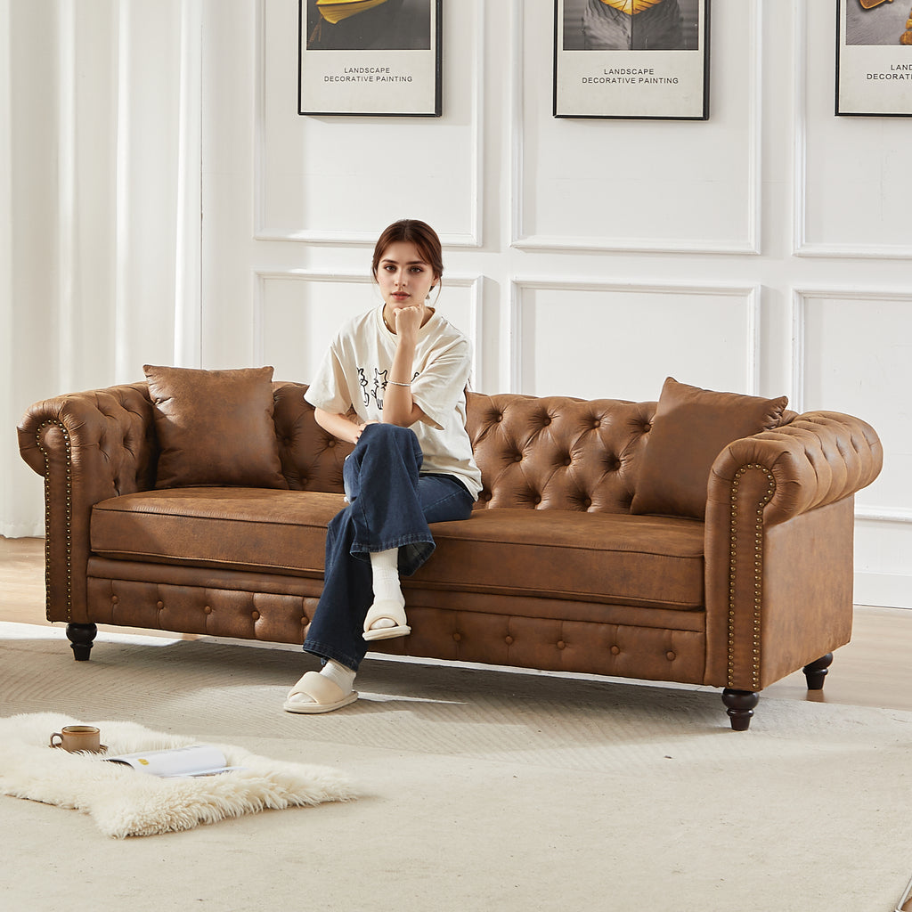 FX 85.5" Living Room Chesterfield Sofa with Rolled Arms