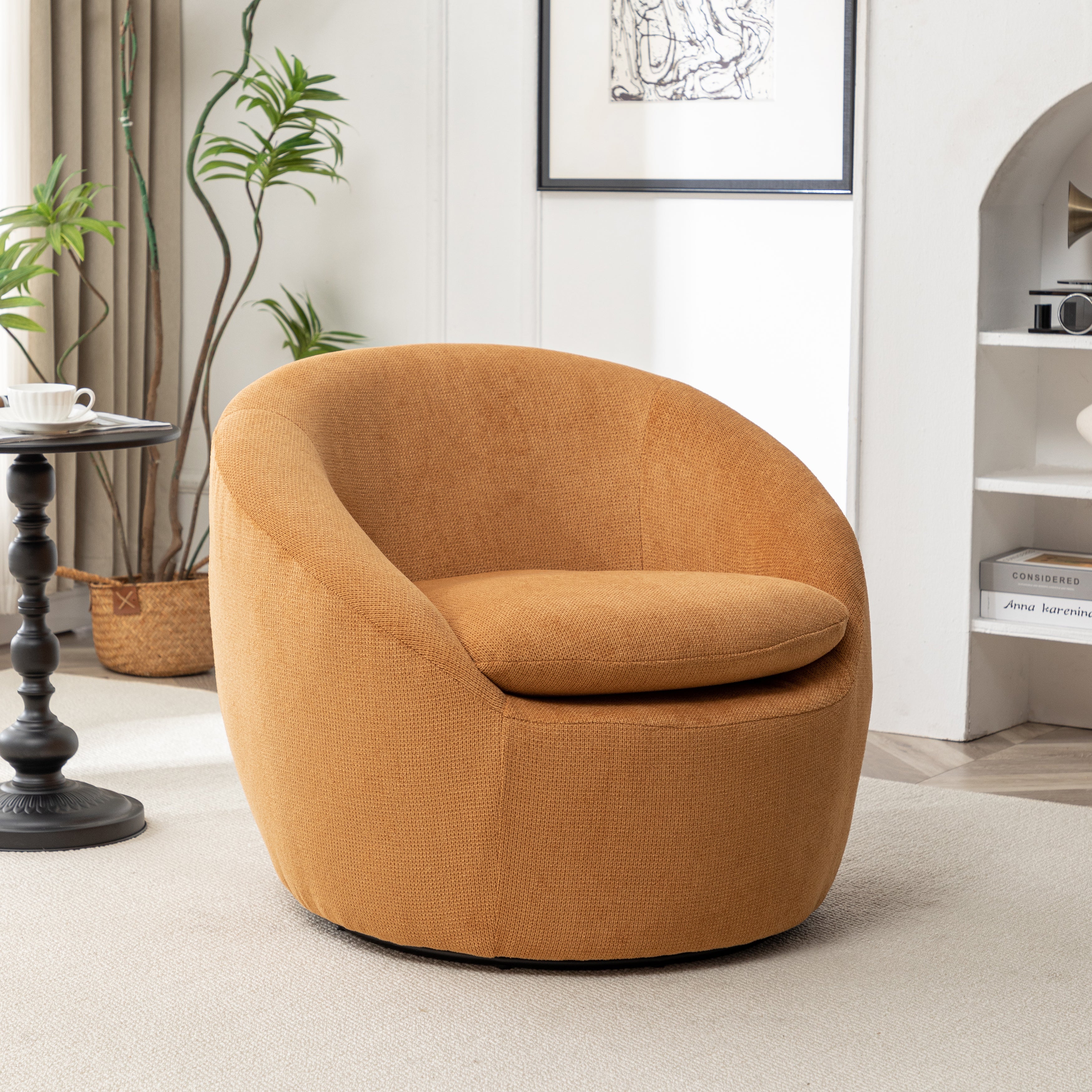 Winnie Modern Teddy Fabric Barrel Chair, 360° Swivel