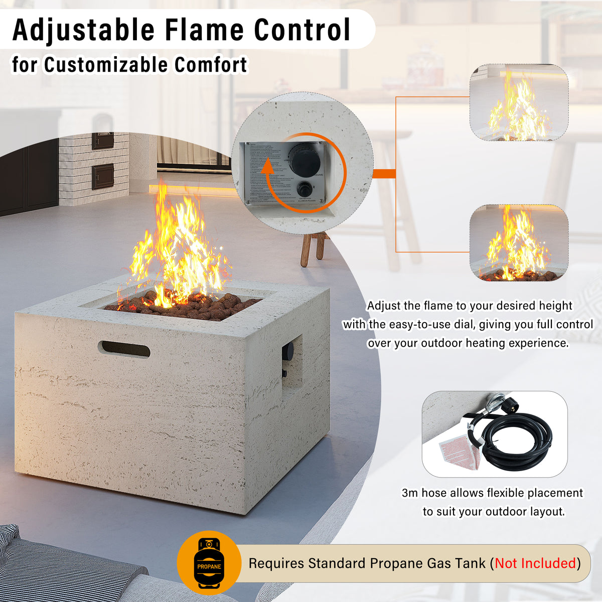 U_Style MGO Outdoor Square Fire Pit Table