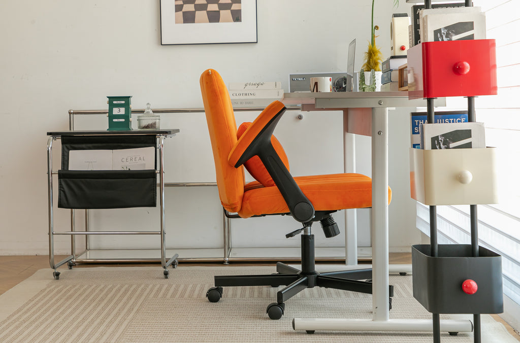 Orange Velvet Criss Cross Armrest Office Chair with Wheels