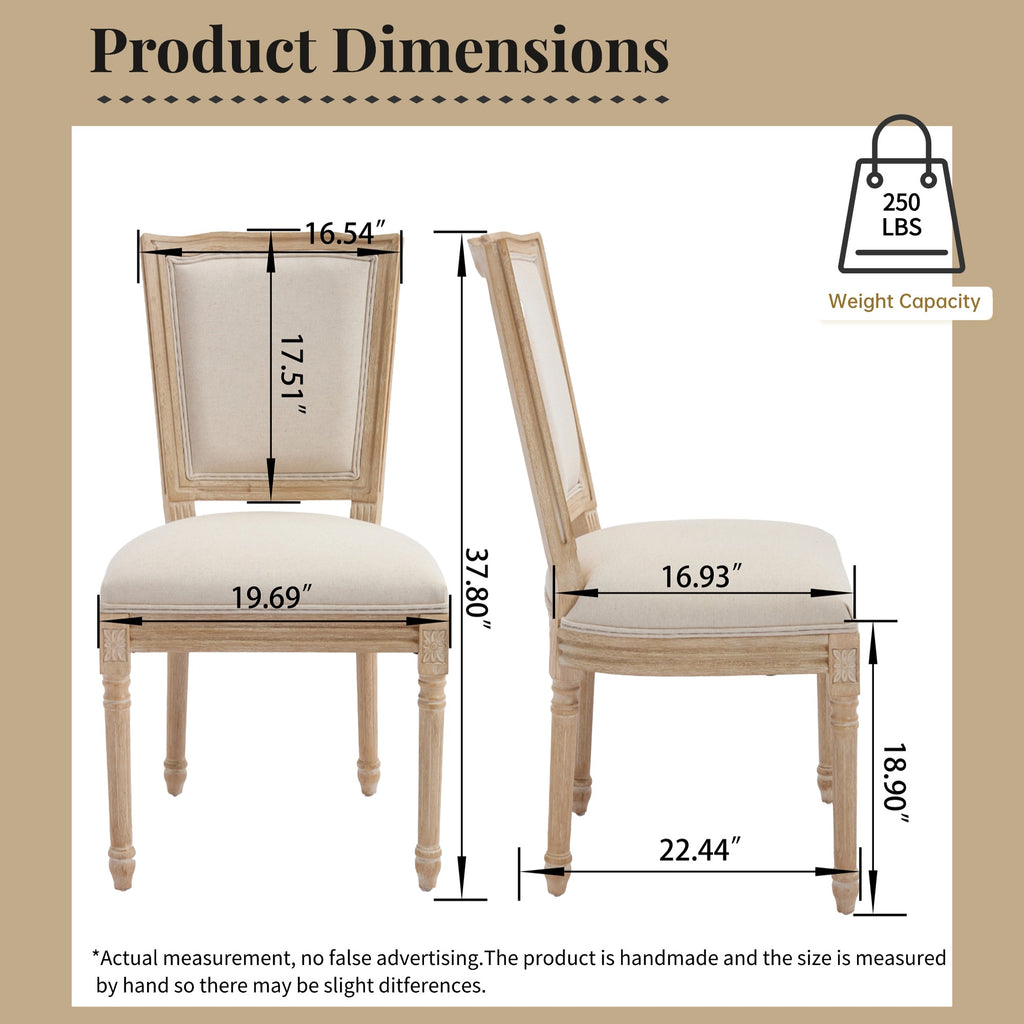 French Country Dining Chairs Set of 2, Upholstered, T-Shaped Back, Beige
