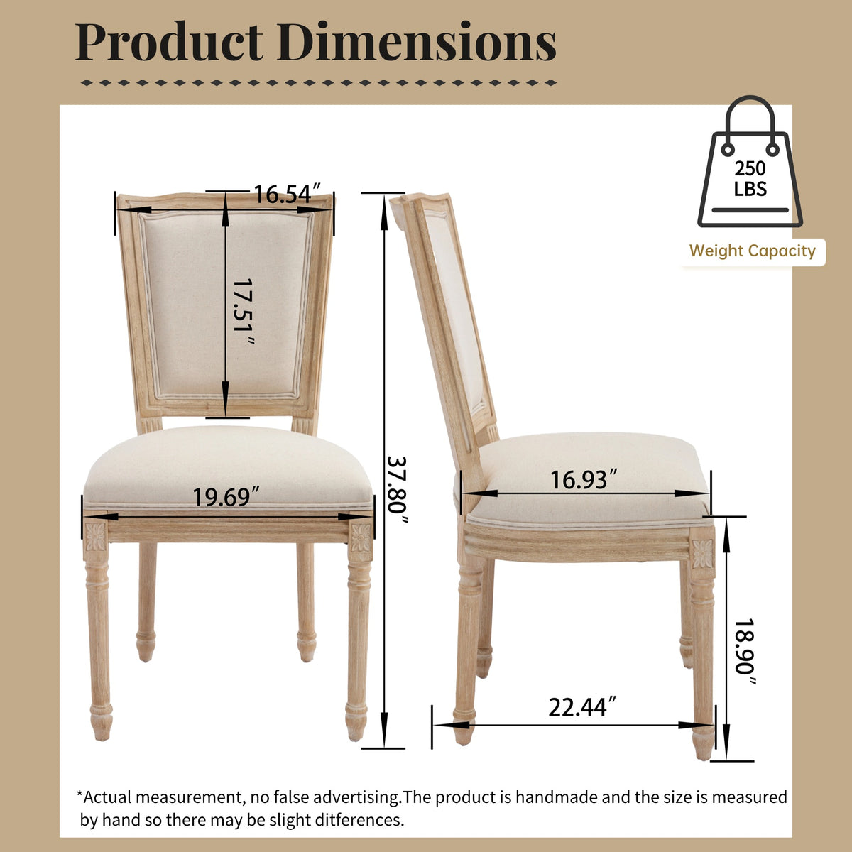 French Country Dining Chairs Set of 2, Upholstered, T-Shaped Back, Beige