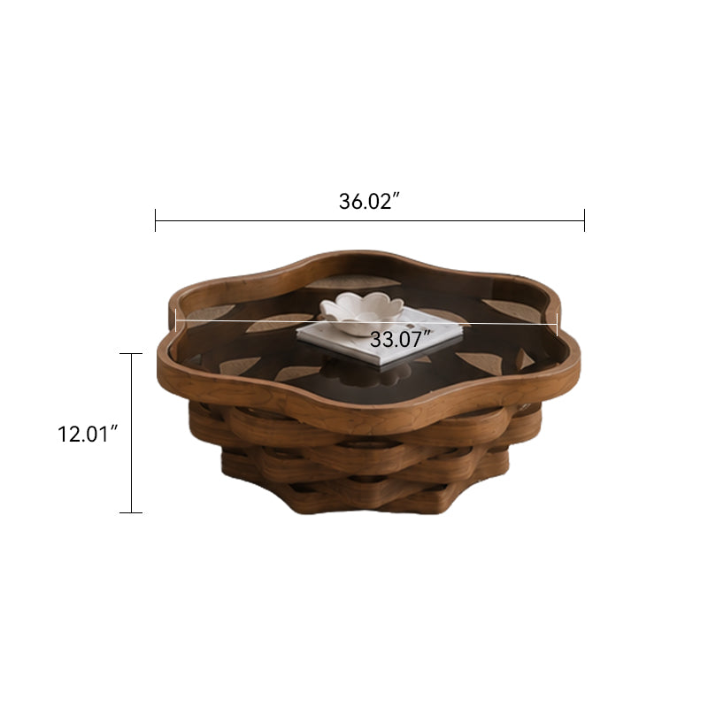 Cloud Shaped Coffee Table with Tempered Glass Top, Walnut Brown