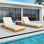Lounge Chaise Set - Acacia Wood with Water-Resistant Cushions