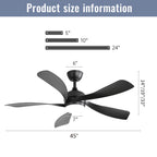 45 Inch Matte Ceiling Fan with LED Light