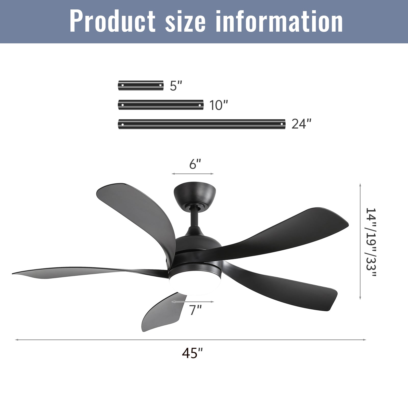 45 Inch Matte Ceiling Fan with LED Light