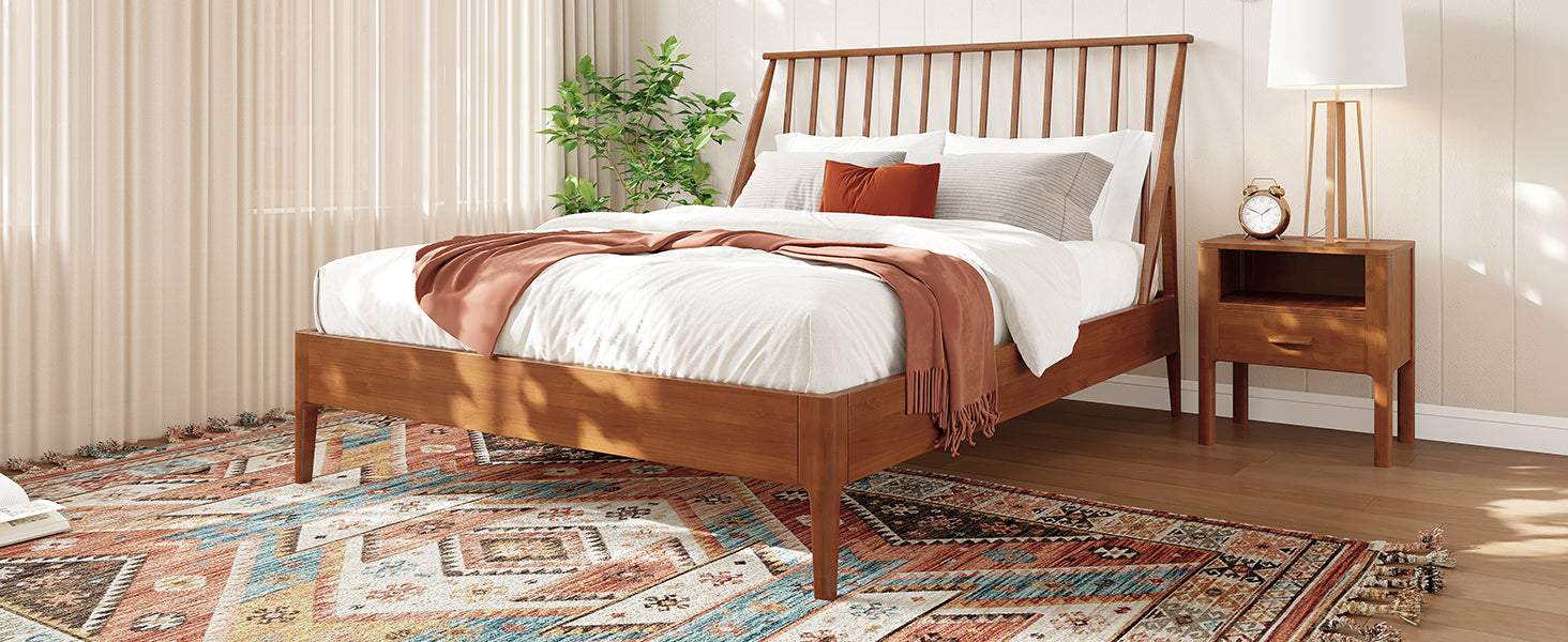 Solid Bamboo Wood Spindle Platform King Bed