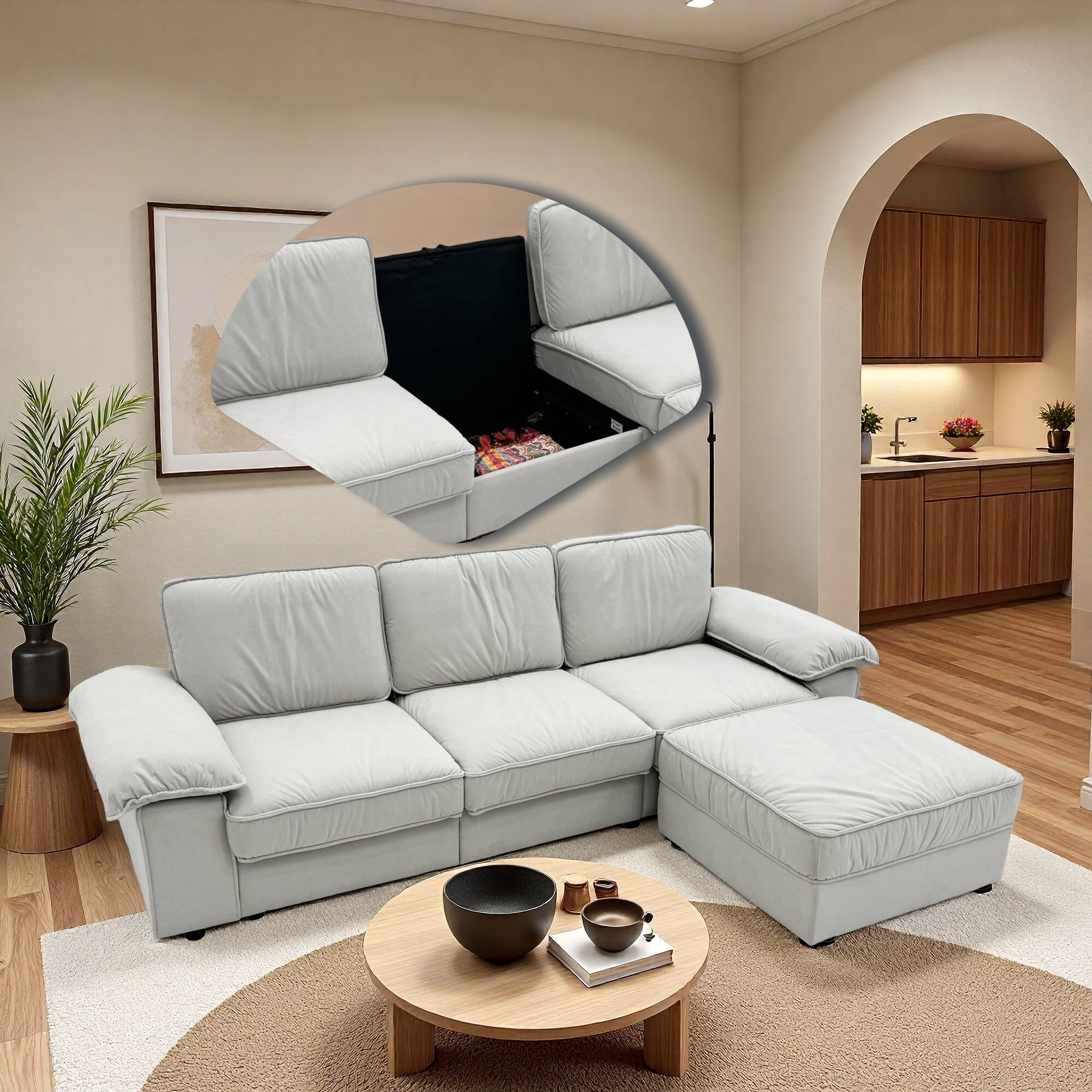 105.5-Inch Modern L-Shaped Sectional Sofa with Ottoman