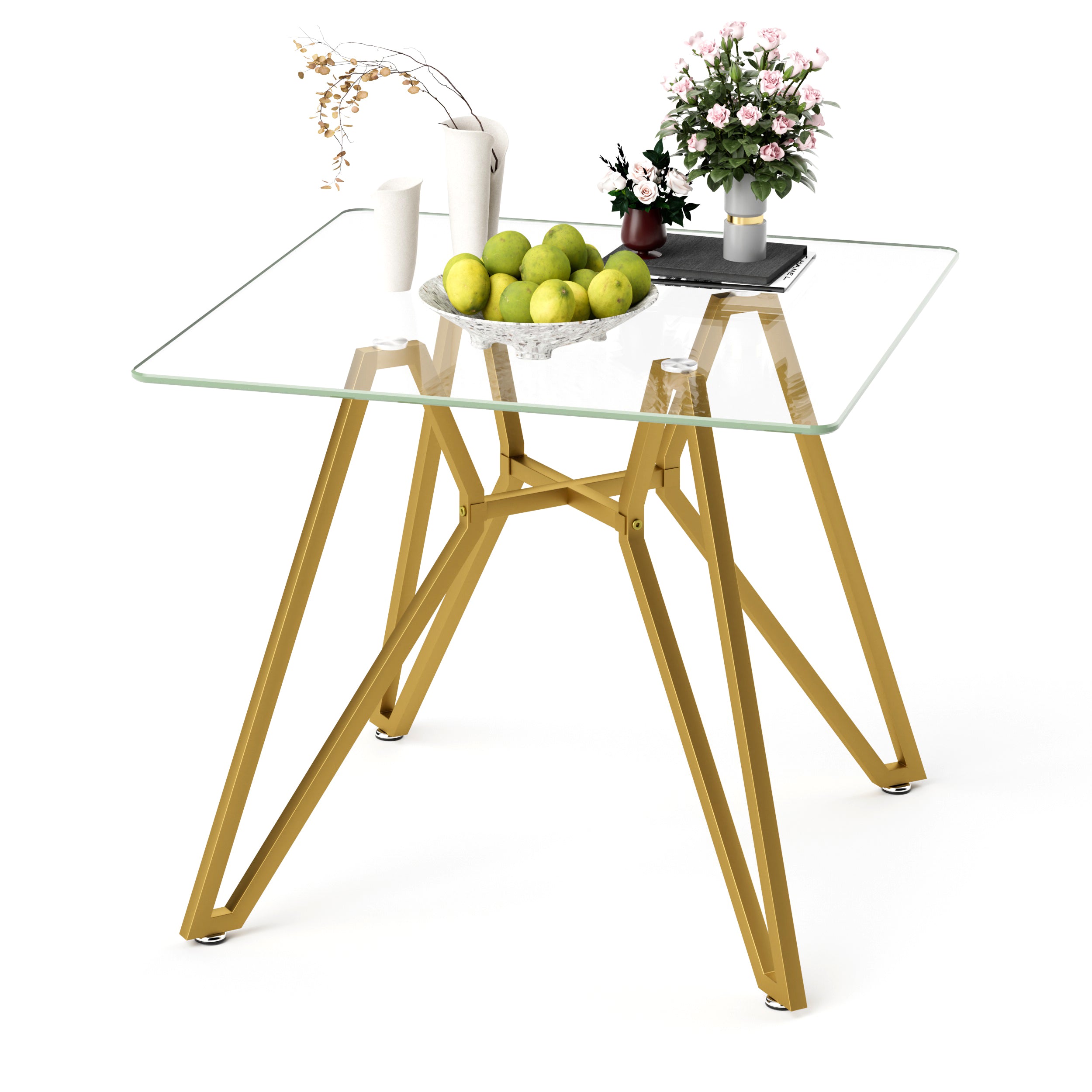 35.4-Inch Square Tempered Glass Dining Table