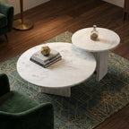 White Semi-Polished Marble Round Nesting Table Set of 2