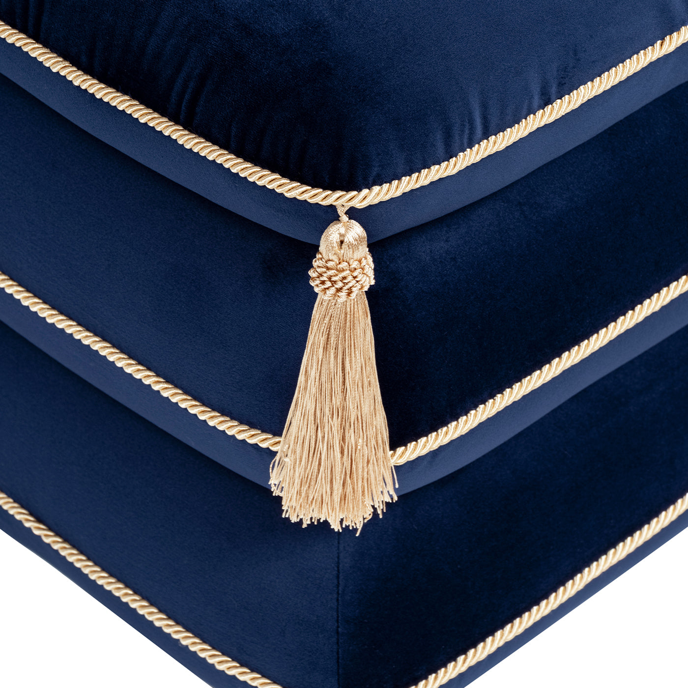 Monarch 19.5" Squared Upholstered Ottoman with Bullion Fringe