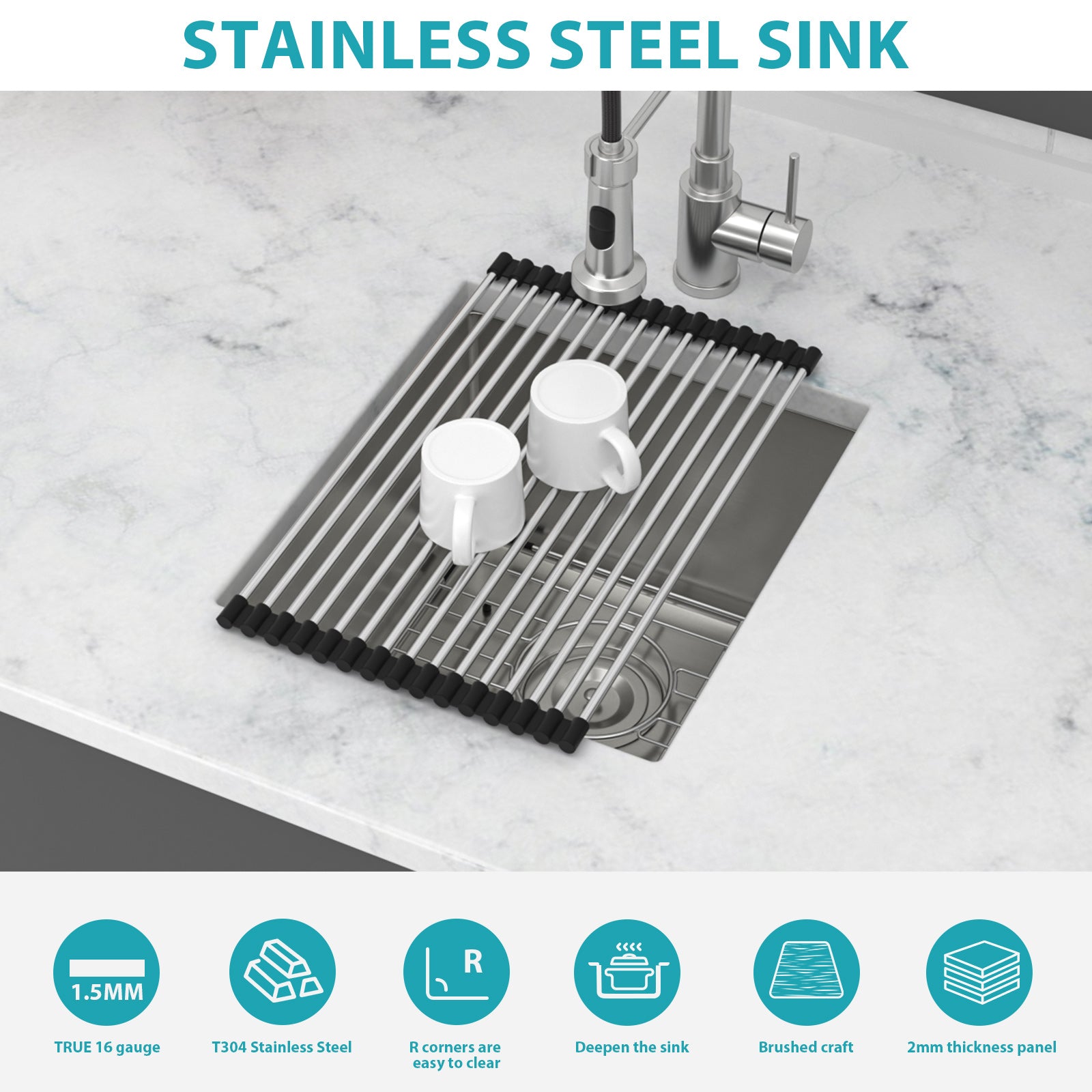 15 Inch Undermount Sink - Stainless Steel Single Bowl Kitchen Sink