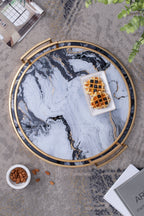 S/2 Round Decorative Tray with Abstract Marbled Design