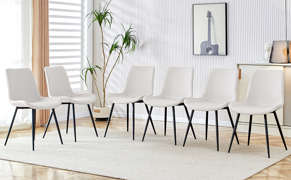 White Artificial Leather Backrest Cushion Dining Chair