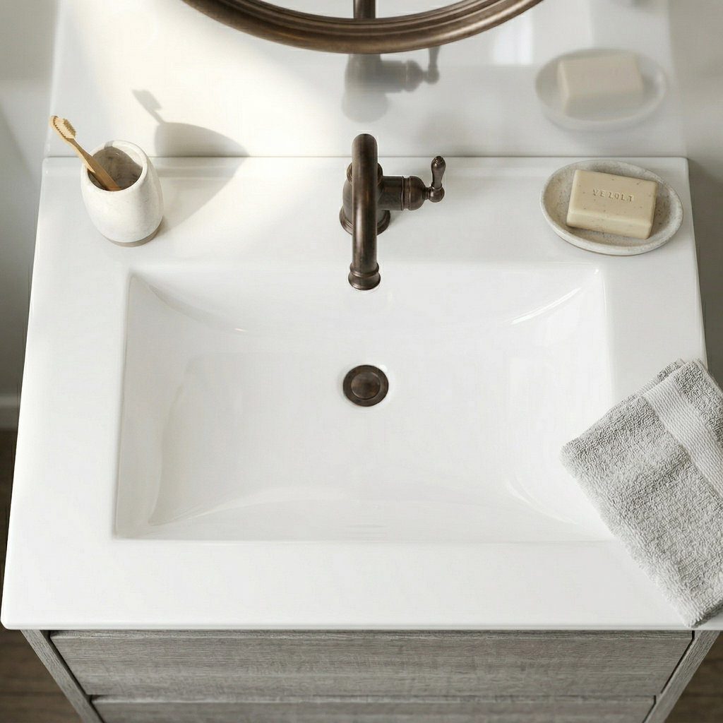 30-Inch Ceramic Bathroom Vanity Sink Top with Single Hole
