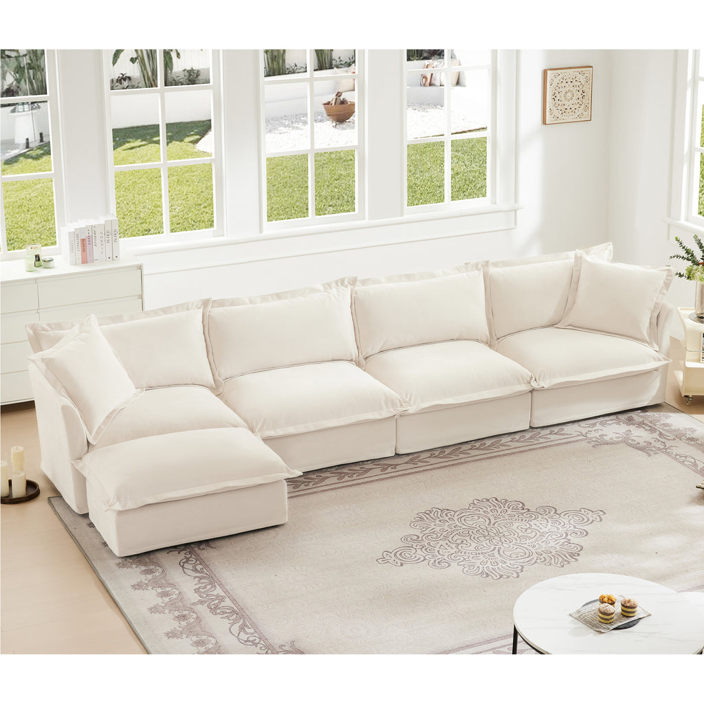 Slipcovered L Shape Sectional Long Sofa Couch - 4 Seater