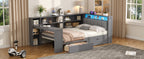 Wood Full Size Platform Bed with Storage Shelves and Charging Station