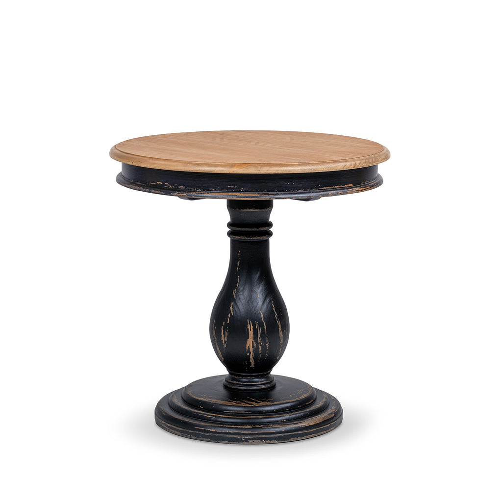 Winslow 24-Inch Round Reclaimed Pine Wood Pedestal Side Table, Antique
