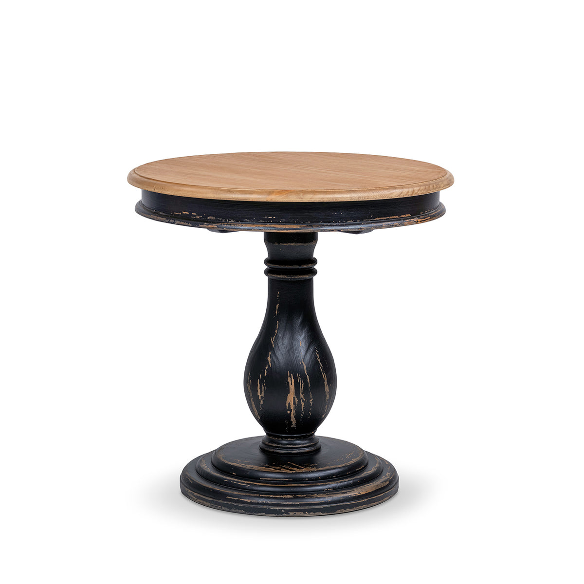 Winslow 24-Inch Round Reclaimed Pine Wood Pedestal Side Table, Antique