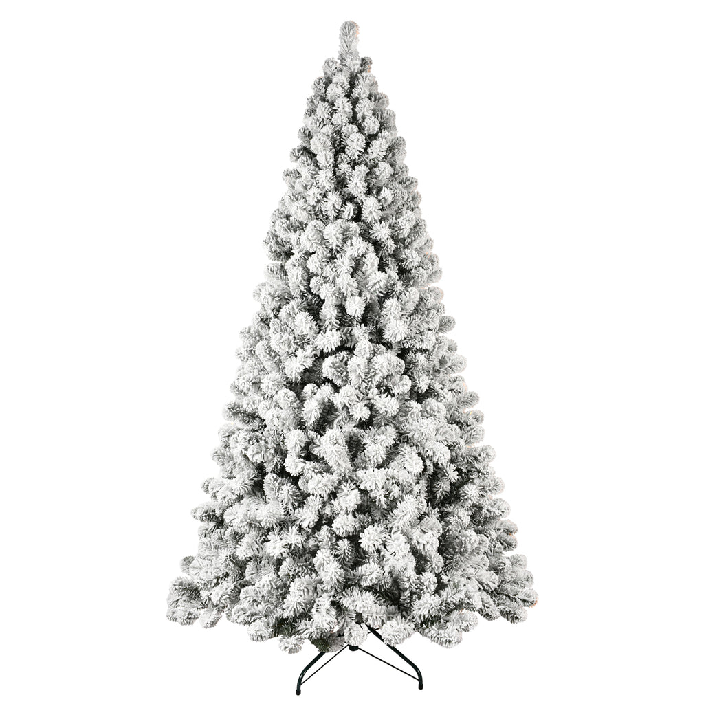 8ft Flocked Pre-Lit Christmas Tree with 500 UL Warm Lights