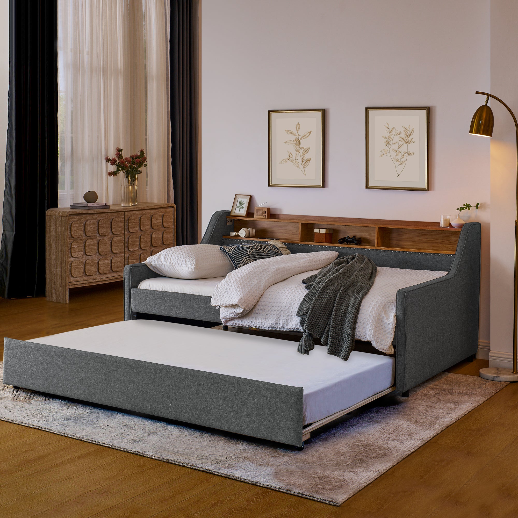 Twin Size Upholstery Sofa Bed with LED Lights