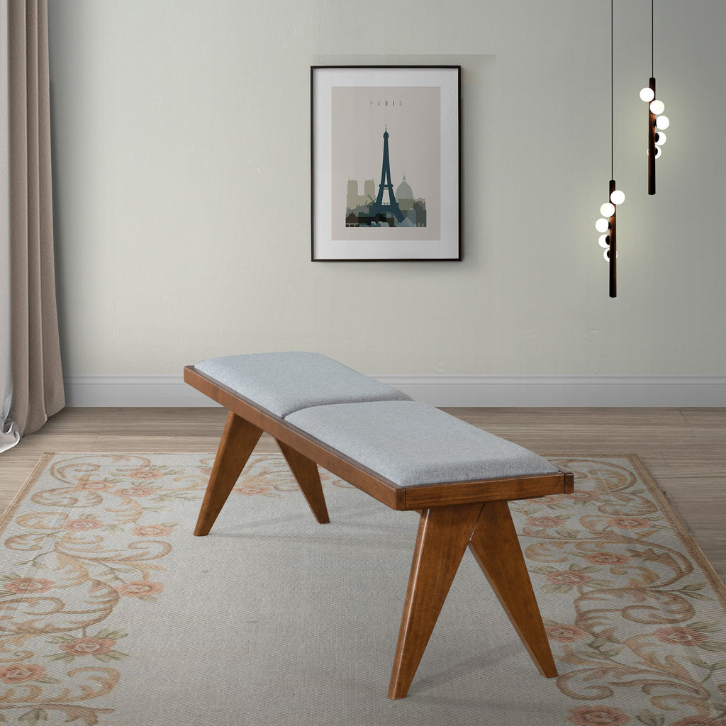 Keira Solid Wood Bench with Grey Fabric