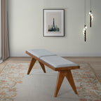 Keira Solid Wood Bench with Grey Fabric